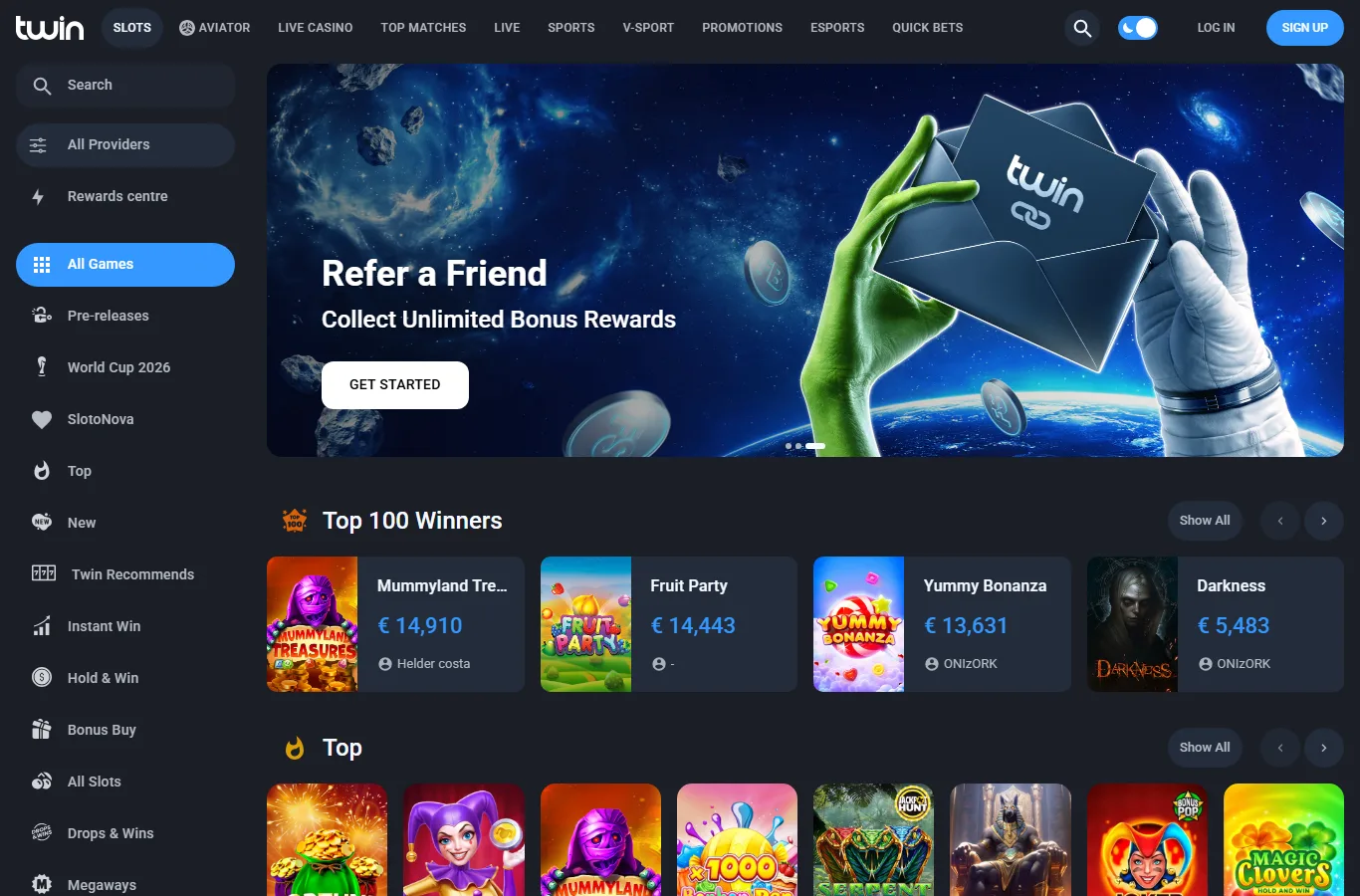 Twin casinos spelgränssnitt
